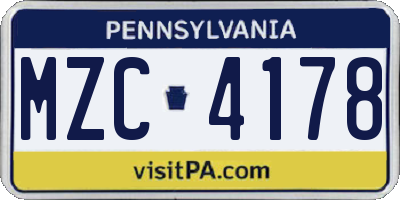 PA license plate MZC4178