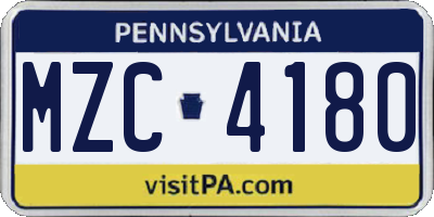 PA license plate MZC4180