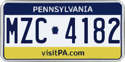 PA license plate MZC4182