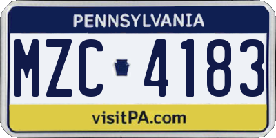 PA license plate MZC4183