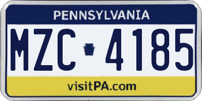 PA license plate MZC4185