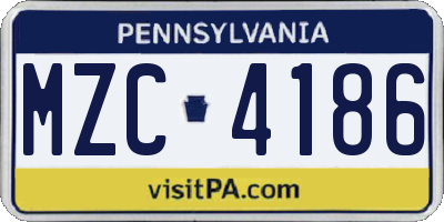 PA license plate MZC4186