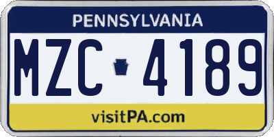 PA license plate MZC4189
