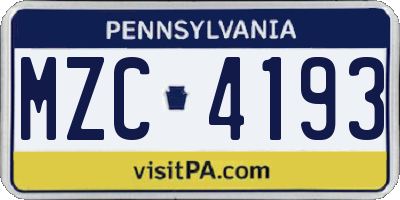 PA license plate MZC4193