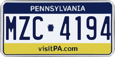PA license plate MZC4194