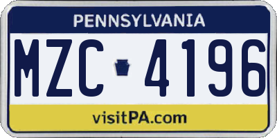 PA license plate MZC4196