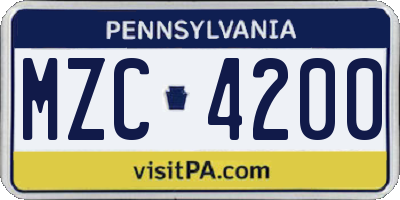 PA license plate MZC4200