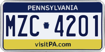 PA license plate MZC4201