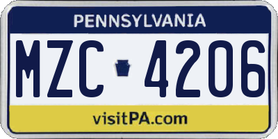 PA license plate MZC4206