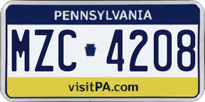 PA license plate MZC4208