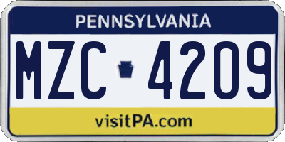 PA license plate MZC4209