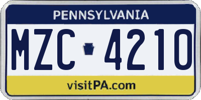 PA license plate MZC4210