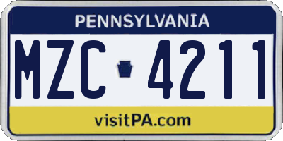PA license plate MZC4211