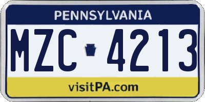 PA license plate MZC4213