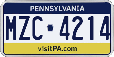 PA license plate MZC4214