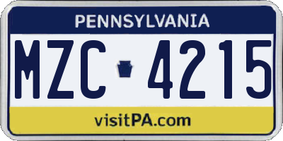 PA license plate MZC4215