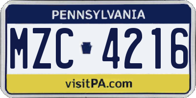 PA license plate MZC4216