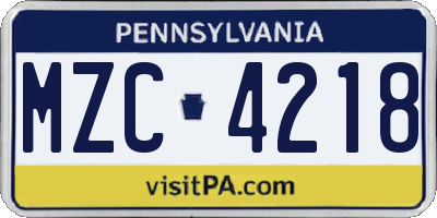 PA license plate MZC4218