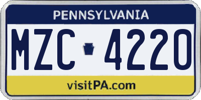 PA license plate MZC4220