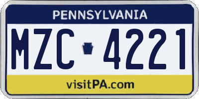 PA license plate MZC4221