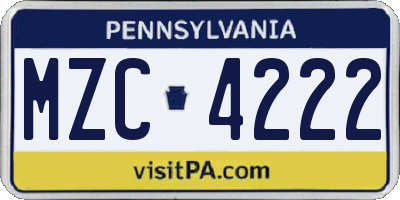PA license plate MZC4222