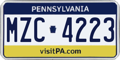 PA license plate MZC4223