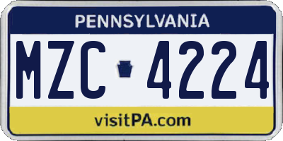 PA license plate MZC4224