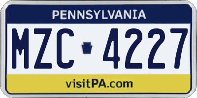 PA license plate MZC4227