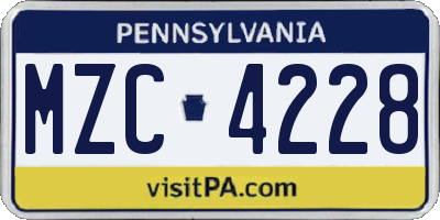 PA license plate MZC4228