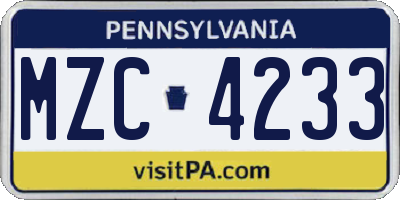 PA license plate MZC4233