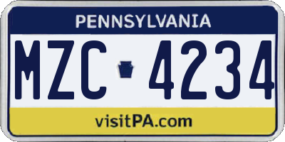 PA license plate MZC4234