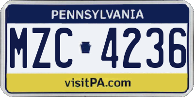 PA license plate MZC4236
