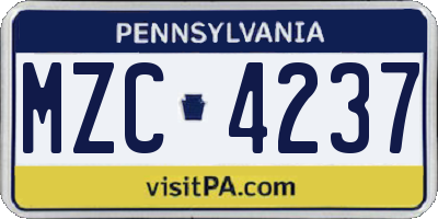 PA license plate MZC4237
