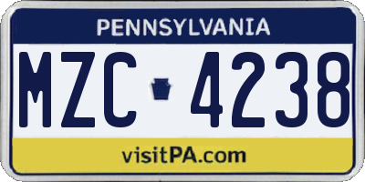 PA license plate MZC4238