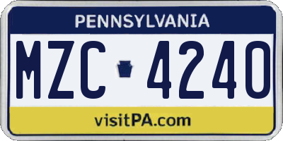 PA license plate MZC4240