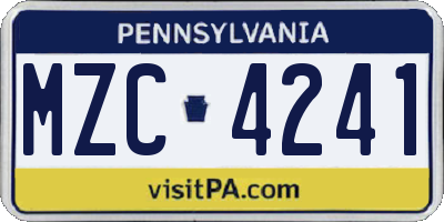 PA license plate MZC4241