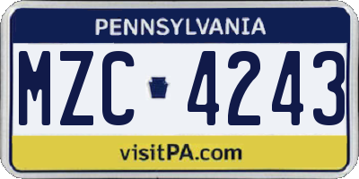 PA license plate MZC4243
