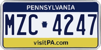PA license plate MZC4247