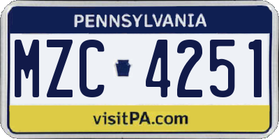 PA license plate MZC4251