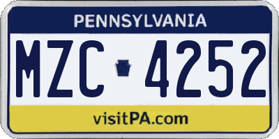 PA license plate MZC4252