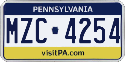 PA license plate MZC4254