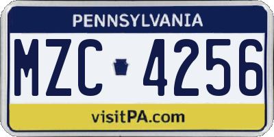 PA license plate MZC4256
