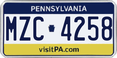 PA license plate MZC4258