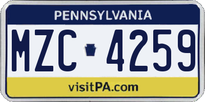 PA license plate MZC4259