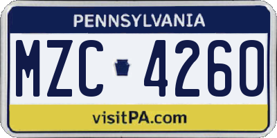 PA license plate MZC4260