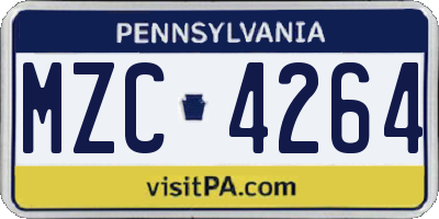 PA license plate MZC4264