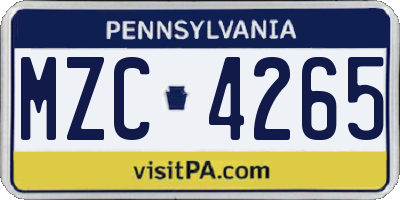 PA license plate MZC4265