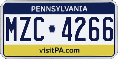 PA license plate MZC4266