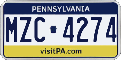 PA license plate MZC4274