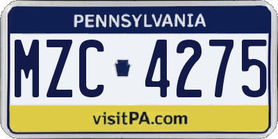 PA license plate MZC4275